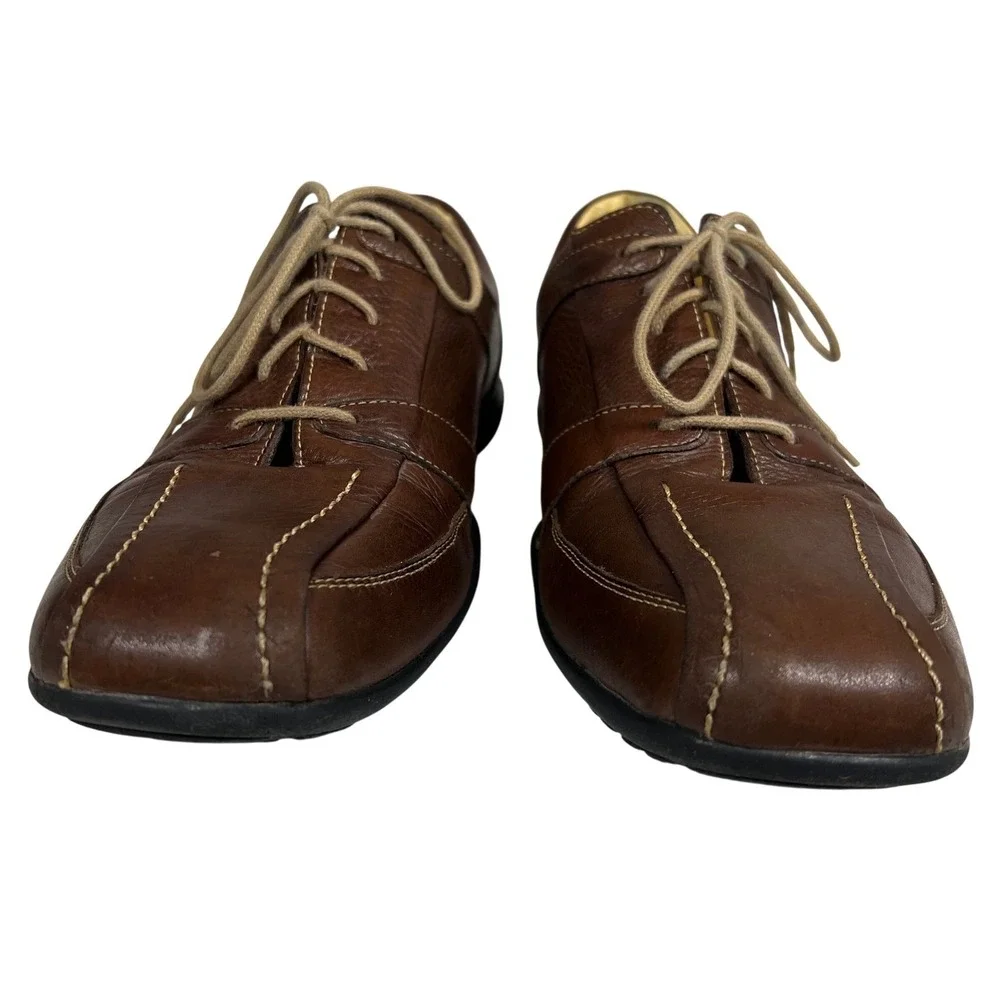 Sandro Moscoloni Mens 11 Brown Leather Lace Up Casual Shoes Bike Toe Comfort